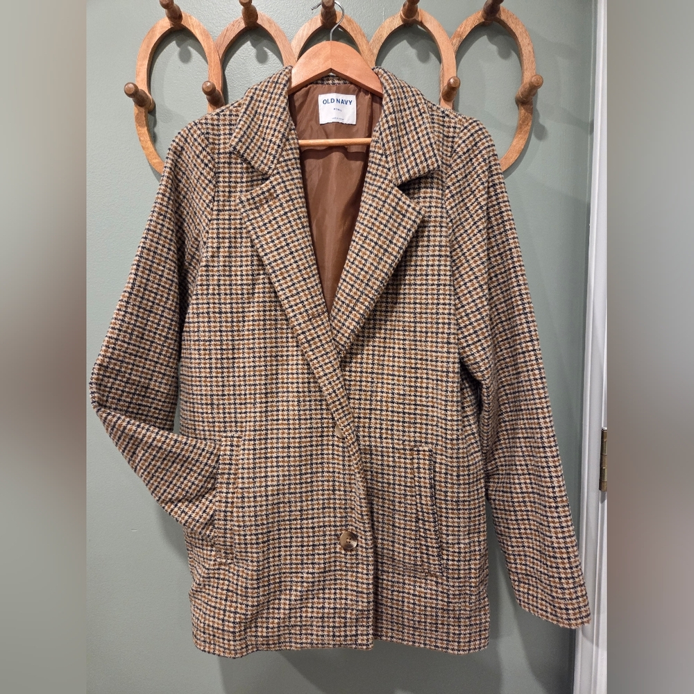 Old Navy Houndstooth Plaid Car Coat Jacket